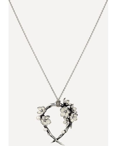 Shaun Leane Cherry Blossom Pearl And Diamond Flower Hoop Pendant Necklace - White