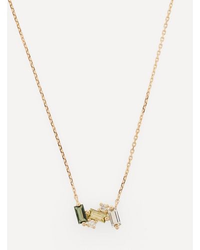 Suzanne Kalan 14ct Gold Multi-stone Mini Baguette Bar Pendant Necklace One Size - Metallic