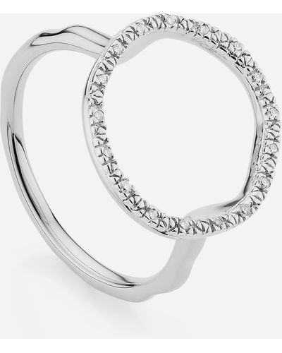 Monica Vinader Silver Riva Diamond Circle Ring P - White