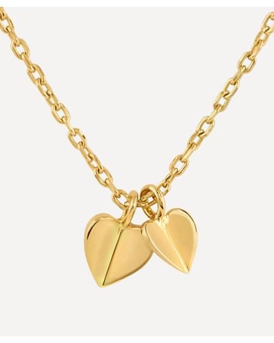 Dinny Hall Gold Plated Vermeil Silver Bijou Folded Heart Duo Pendant Necklace - Metallic