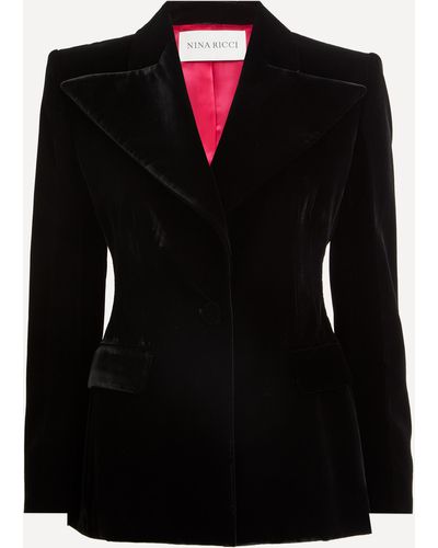 Nina Ricci Women's Fluid Velvet Blazer 12 - Black