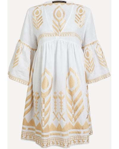 Kori Women's Linen Feathers Bell Sleeve Mini Dress - White