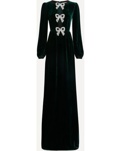Saloni Women's Camille Velvet Embellished Bows Maxi-dress - Black