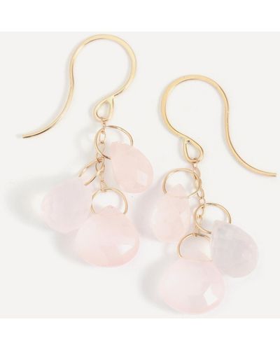 Melissa Joy Manning 14ct Gold Triple Rose Quartz Chain Drop Earrings One - Natural