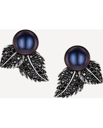 Shaun Leane Sterling Silver Blackthorn Double Leaf And Pearl Stud Earrings - Blue