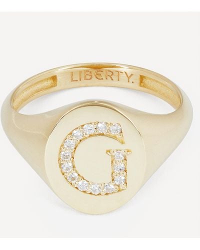 Liberty 9ct Gold And Diamond Initial Signet Ring - G - Metallic