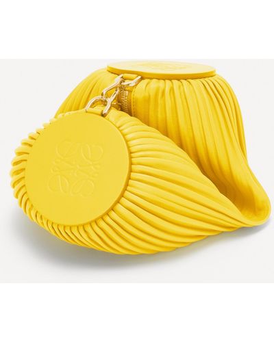 Loewe Women's Pleated Leather Bracelet Pouch Bag - Yellow