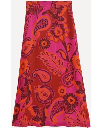 FARM Rio Women's Pink Bold Floral Satin Maxi-skirt Xs - Red