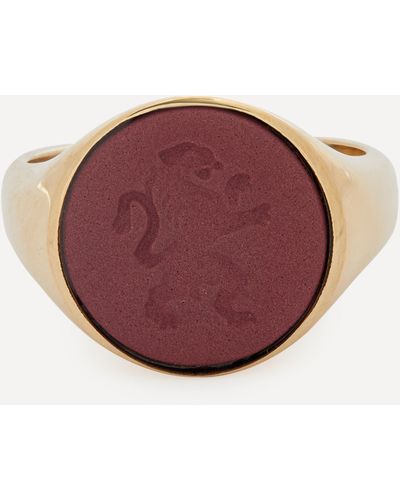 Ferian 9ct Gold Wedgwood Intaglio Rampant Lion Round Signet Ring - Red