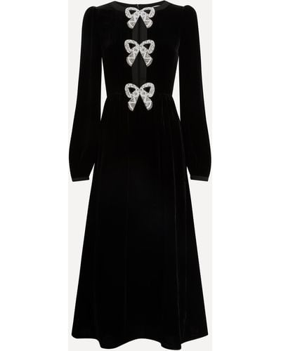 Saloni Women's Camille Velvet Embellished Bows Midi-dress 10 - Black