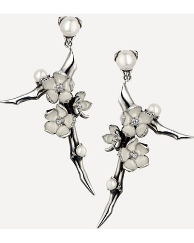 Shaun Leane Cherry Blossom Small Pearl And Diamond Flower Drop Earrings One Size - Natural