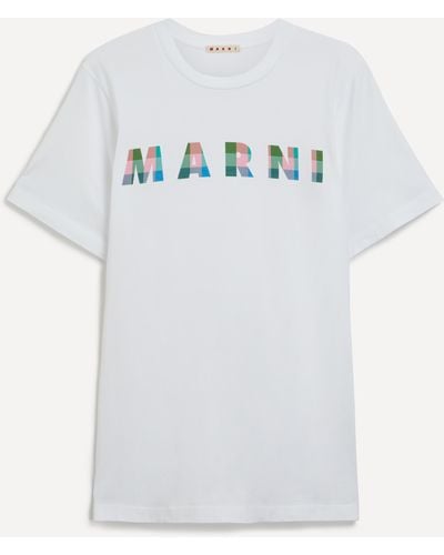 Marni White Cotton Gingham Logo T-shirt 40/50