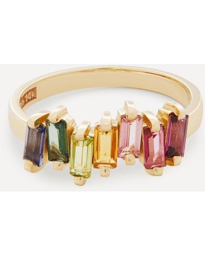 Suzanne Kalan Gold Multi-stone Uneven Rainbow Baguette Ring - White