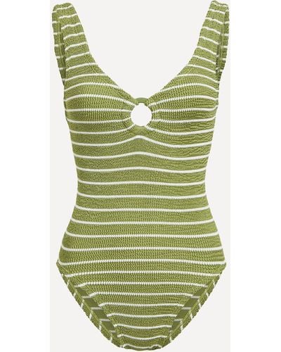 Hunza G Women's Metallic Striped Celine Swimsuit With Tonal Hoops One Size - Green