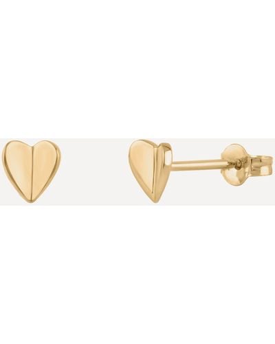Dinny Hall 10ct Gold Bijou Small Folded Heart Stud Earrings - Natural