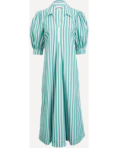 Ganni Women's Striped Long Dress 6 - Blue