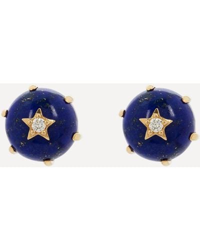 Andrea Fohrman 14ct Gold Mini Cosmo Lapis And Diamond Stud Earrings - Blue