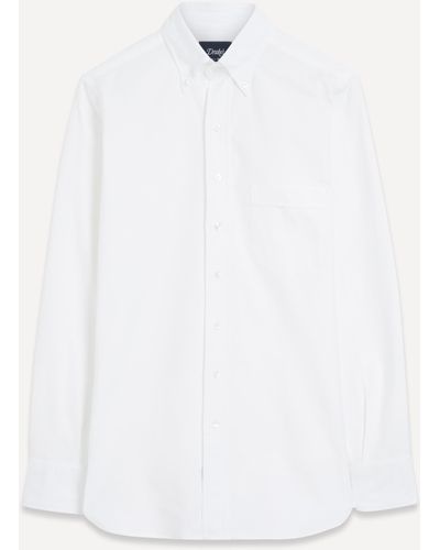 Drake's Mens White Cotton Oxford Cloth Button-down Shirt 15.5