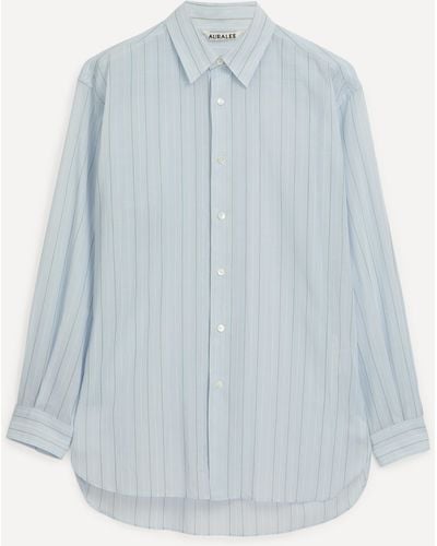 AURALEE Mens Hard Twist Finx Organdy Stripe Shirt 17 - Blue