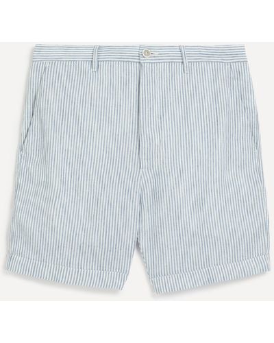 120% Lino Mens Striped Linen Bermuda Shorts 38/48 - Blue