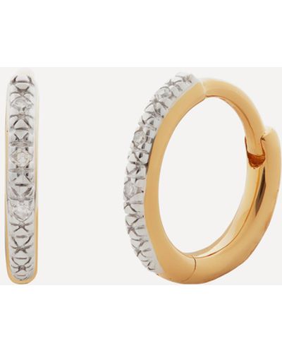 Monica Vinader Gold Plated Vermeil Silver Riva Mini Diamond Huggie Hoop Earrings - White