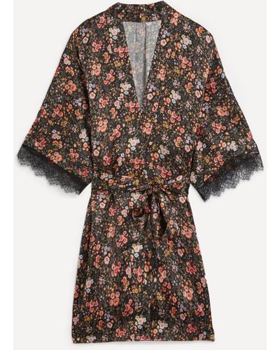 Liberty Women's Delilah Silk Satin Lace Kimono Xl - Brown