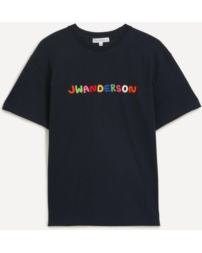 JW Anderson Mens Logo Embroidered T-shirt - Blue