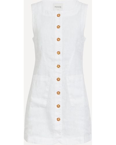 Posse Women's Emma Button Down Mini Dress L - White