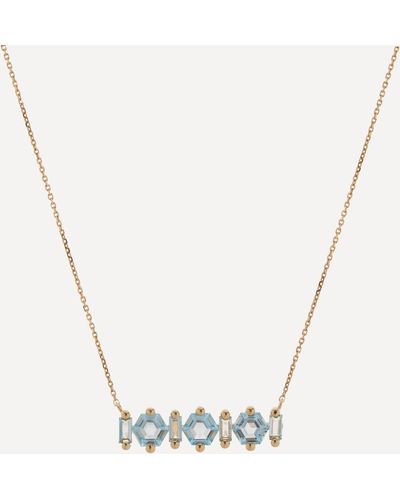 Suzanne Kalan 14ct Gold Blue Topaz Cluster Baguette Bar Necklace - Multicolour