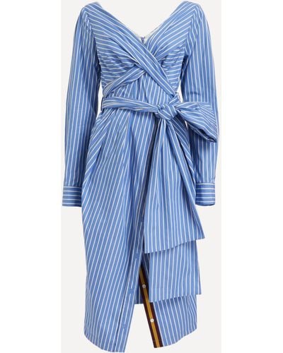 Dries Van Noten Women's Striped Wrap Dress 12 - Blue