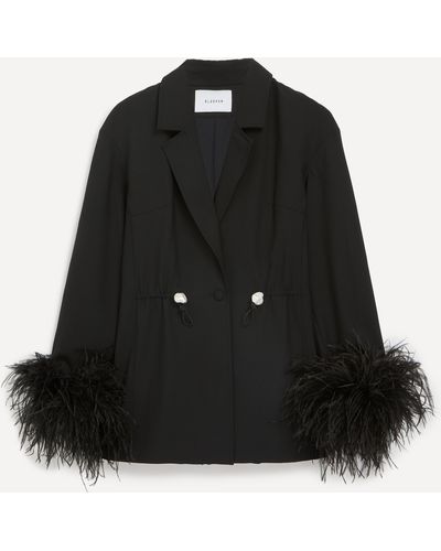 Sleeper Women's Girl With Pearl Button Feathered Blazer - Black