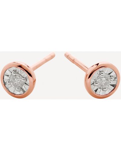 Monica Vinader 18ct Rose Gold Plated Vermeil Silver Diamond Essential Stud Earrings - Pink