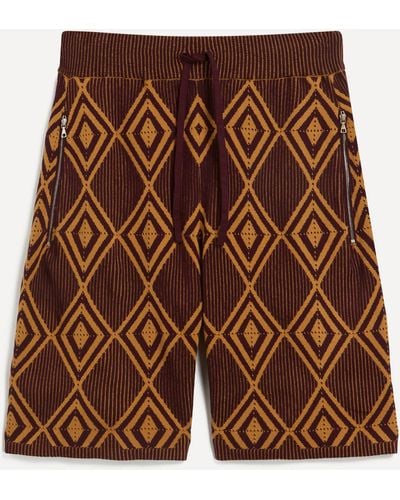 Dries Van Noten Mens Knitted Graphic Jacquard Shorts - Brown
