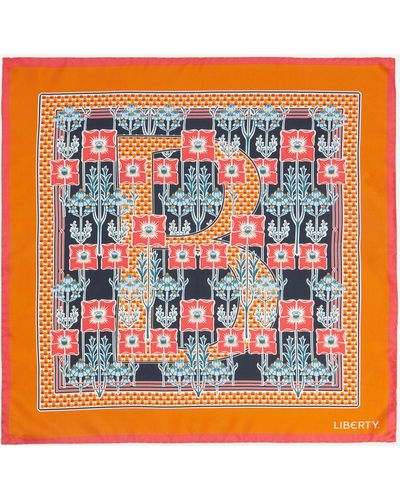 Liberty Women's Alphabet Poppy Hedgerow B 45x45 Silk Scarf One Size - Orange