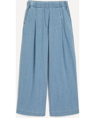 Dries Van Noten Women's Wide Leg Chambray Denim Trousers Xs - Blue