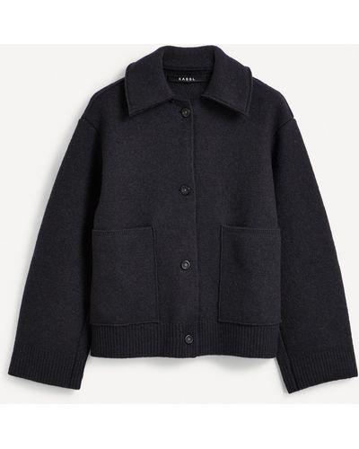 Kassl Off Shoulder Boiled Wool Coat - Black