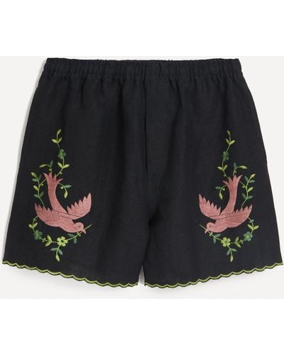 Bode Mens Rosefinch Embroidered Shorts - Black
