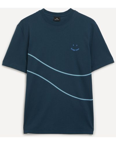 PS by Paul Smith Mens Navy Cotton Happy Wave T-shirt - Blue