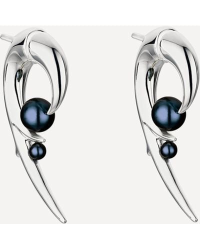 Shaun Leane Silver Hooked Black Pearl Earrings - White