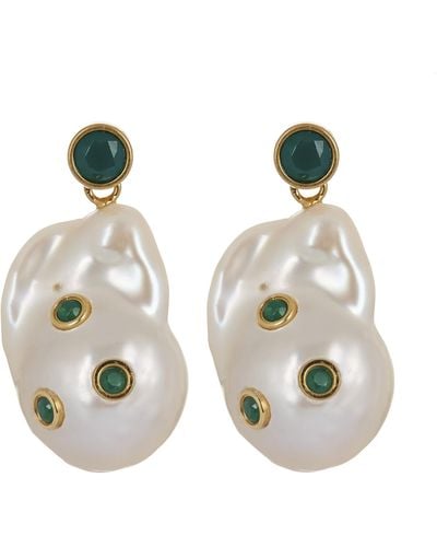 Celine Baroque Pearl And Green Agate Drop Earrings - Multicolour