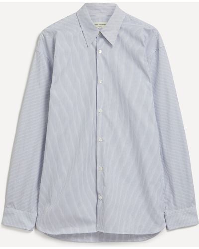 Dries Van Noten Mens Striped Cotton Shirt Xl - Blue