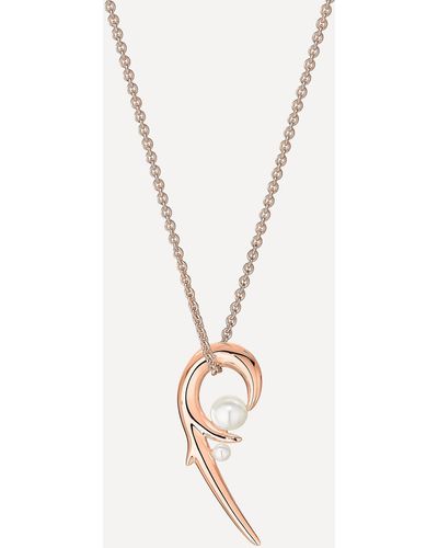 Shaun Leane Rose Gold Plated Vermeil Silver Cherry Blossom Pearl Hook Pendant Necklace - White