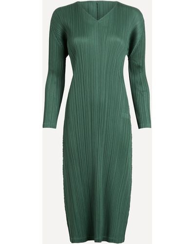 Pleats Please Issey Miyake Women's Monthly Colours December V-neck Dress 3 - Green