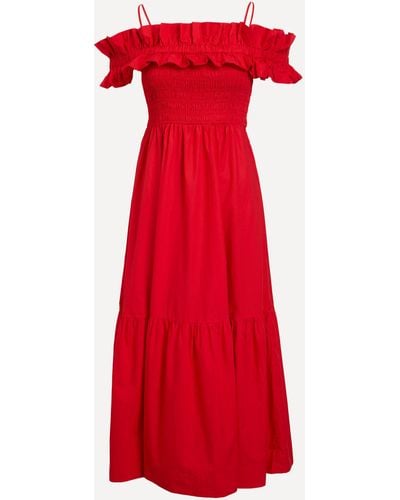 Ganni Women's Cotton Poplin Long Smock Dress 12 - Red