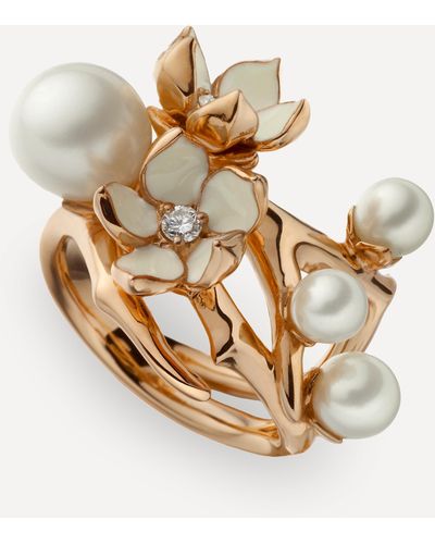 Shaun Leane Rose Gold Plated Vermeil Silver Cherry Blossom Pearl And Diamond Flower Ring - Metallic