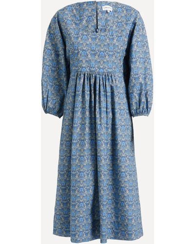 Liberty Women's Moon Flower Cotton Poplin Poet Midi Dress - Blue