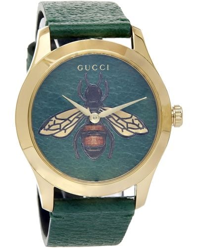 Gucci G-timeless Bee Print Leather Watch - Green