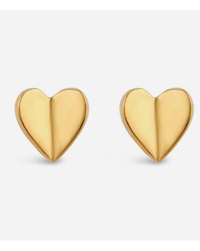 Dinny Hall Gold Plated Vermeil Silver Bijou Folded Heart Stud Earrings - Metallic