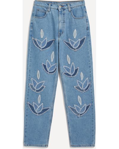 FANFARE Women's High Waisted Denim Leaf Blue Jeans 14