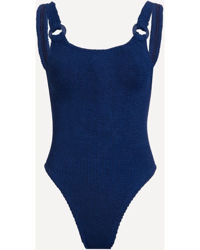 Hunza G Women's Domino Crinkle Swimsuit With Tonal Hoops One Size - Blue
